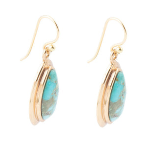 Genuine Blue Turquoise Golden Drop Earrings detail view by Barse Jewelry