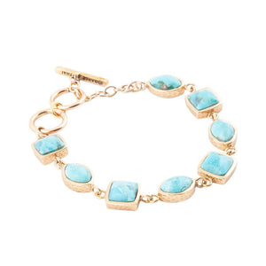 Genuine Blue Turquoise Hammered Golden Link Bracelet detail view by Barse Jewelry