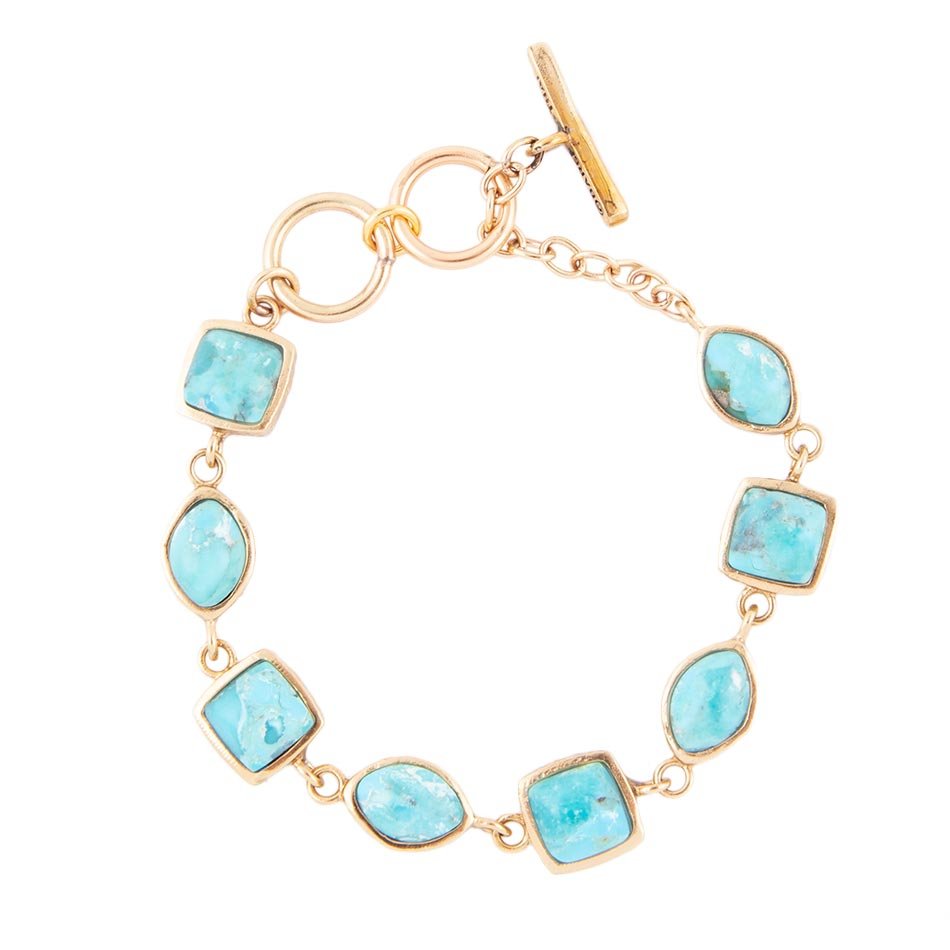 Genuine Blue Turquoise Hammered Golden Link Bracelet by Barse Jewelry