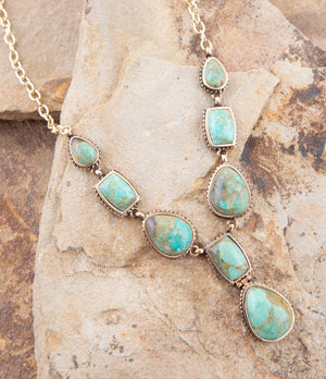 Genuine Blue Turquoise Roped Golden Bronze Y Necklace detail view by Barse Jewelry