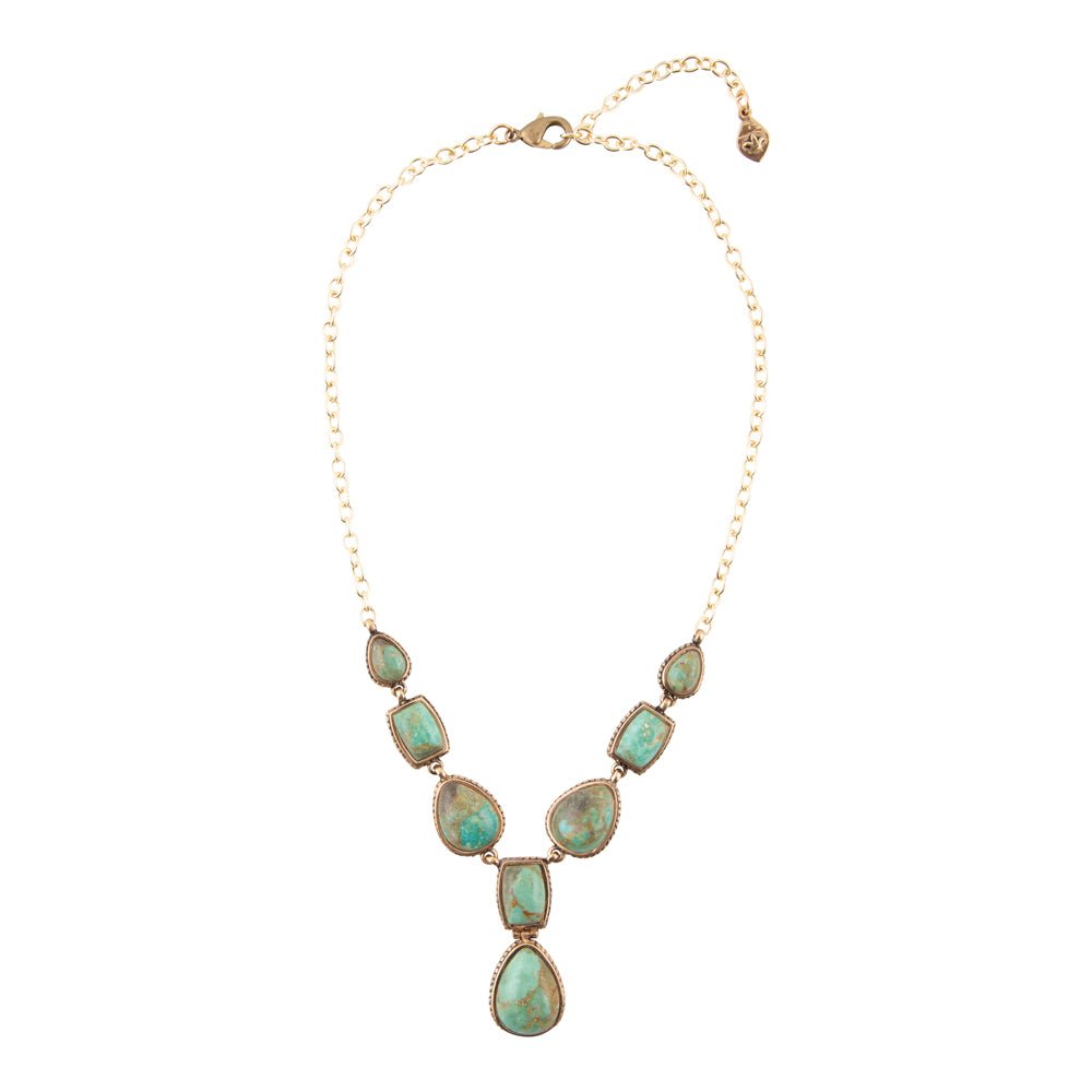 Genuine Blue Turquoise Roped Golden Bronze Y Necklace detail view by Barse Jewelry