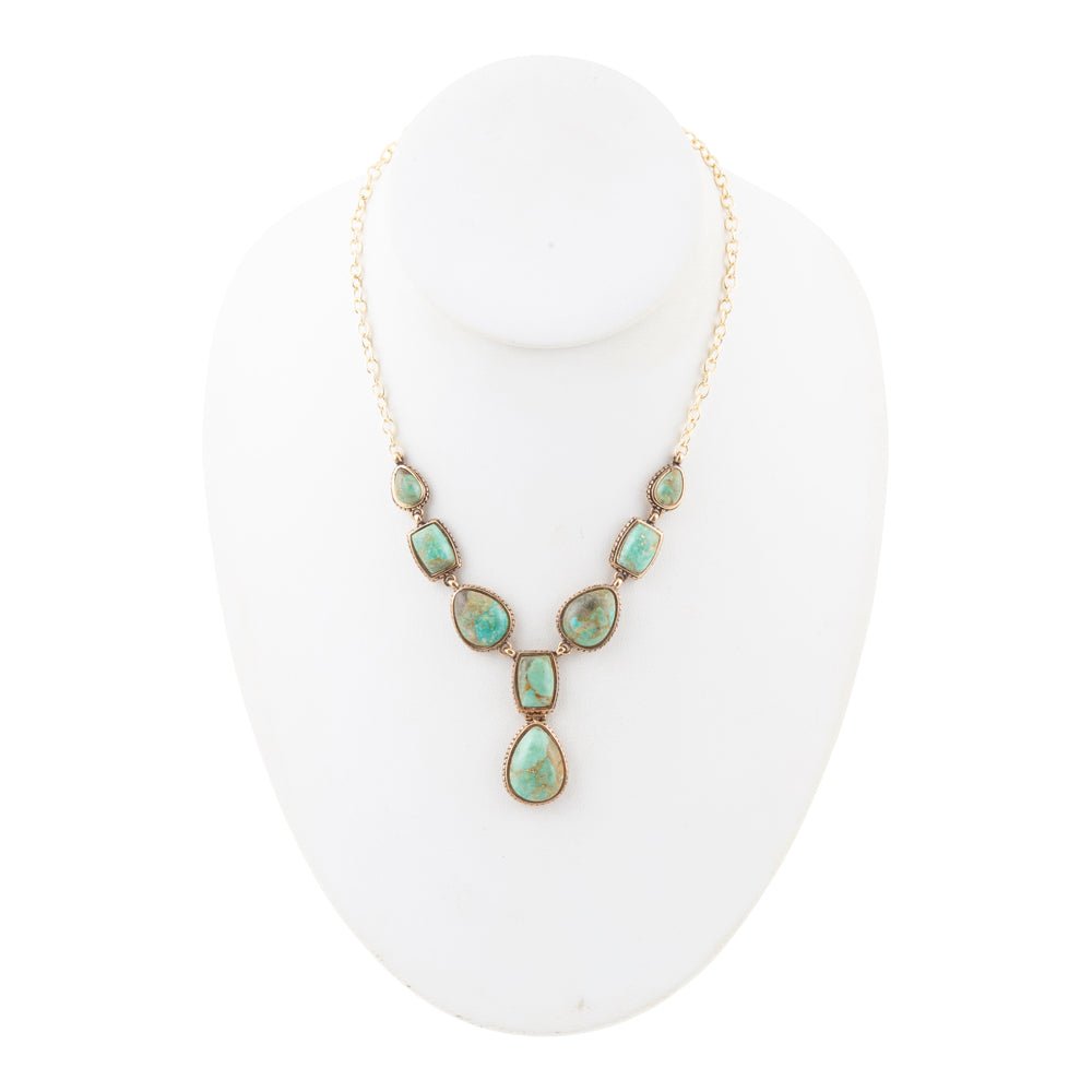 Genuine Blue Turquoise Roped Golden Bronze Y Necklace detail view by Barse Jewelry