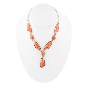Genuine Orange Sponge Coral Golden Abstract Statement Necklace detail view by Barse Jewelry