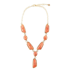 Genuine Orange Sponge Coral Golden Abstract Statement Necklace detail view by Barse Jewelry