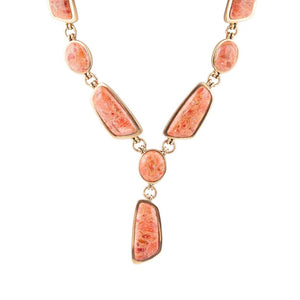 Genuine Orange Sponge Coral Golden Abstract Statement Necklace by Barse Jewelry