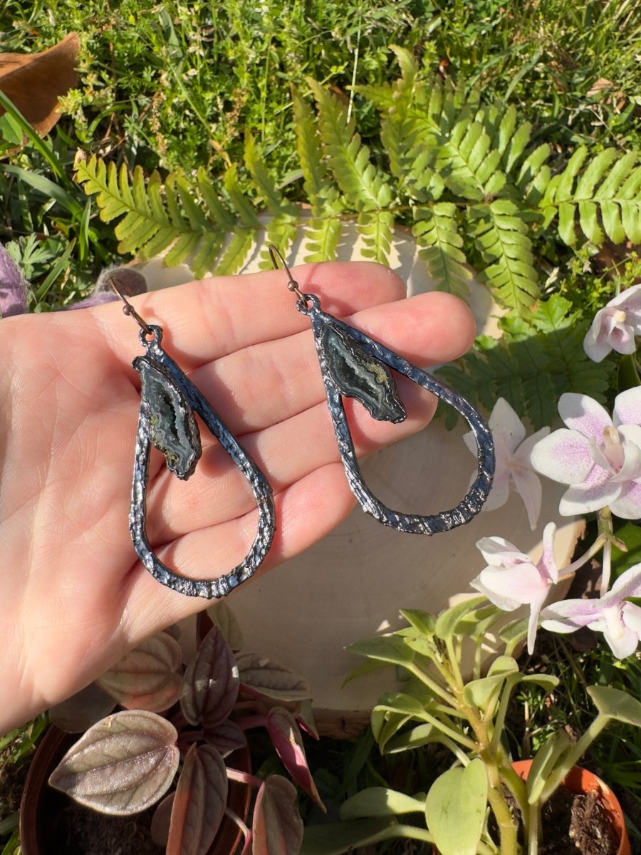 Geode Earrings detail view by Copper Ashes