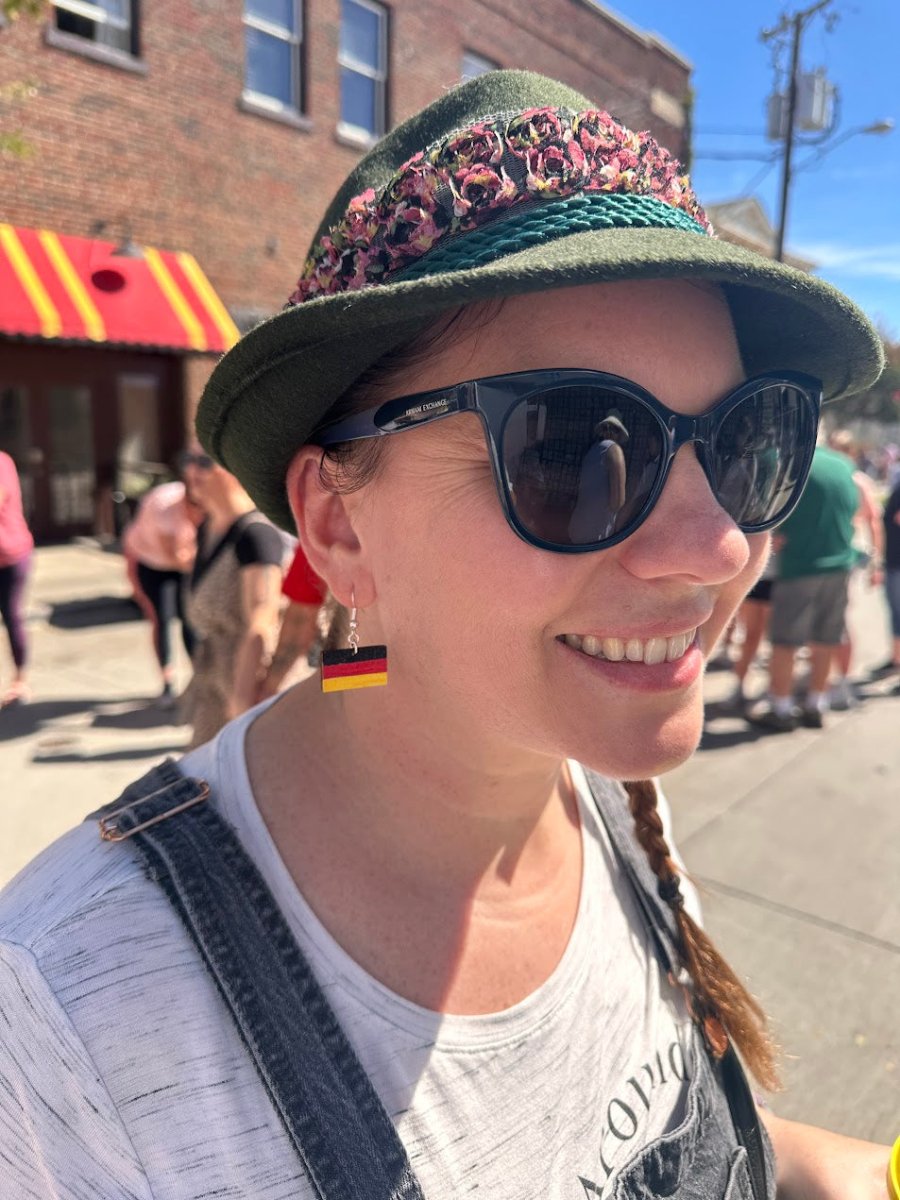 German Flag Wooden Earrings | Oktoberfest German Pride Jewelry detail view by Cate's Concepts, LLC