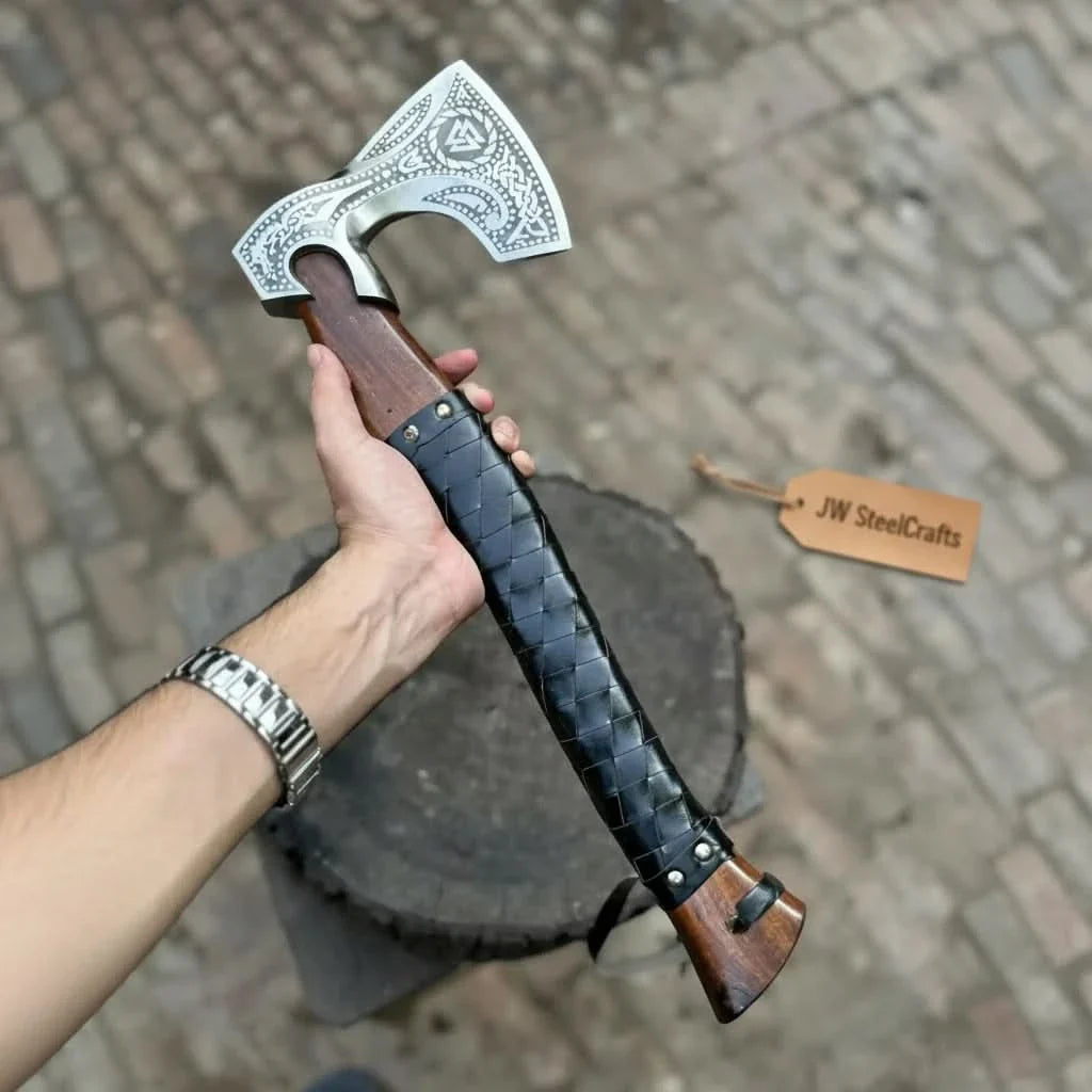 Viking Axe with Leather Wrapped Handle & Engraved Head – JW SteelCrafts by JW SteelCrafts, Southern lifestyle apparel detail photo 4