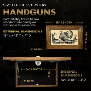 Wild Turkey Gobbler Gun Concealment Furniture - Handcrafted Hidden Gun Storage Wall Decor - Hidden Safe Furniture with