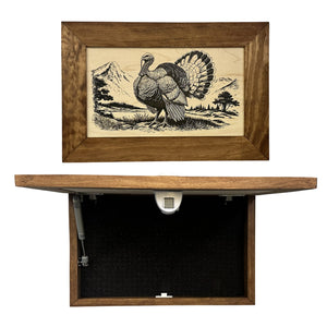 Wild Turkey Gobbler Gun Concealment Furniture - Handcrafted Hidden Gun Storage Wall Decor - Hidden Safe Furniture with