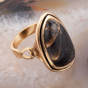 Gold Infused Black Matrix Ring detail view by Barse Jewelry