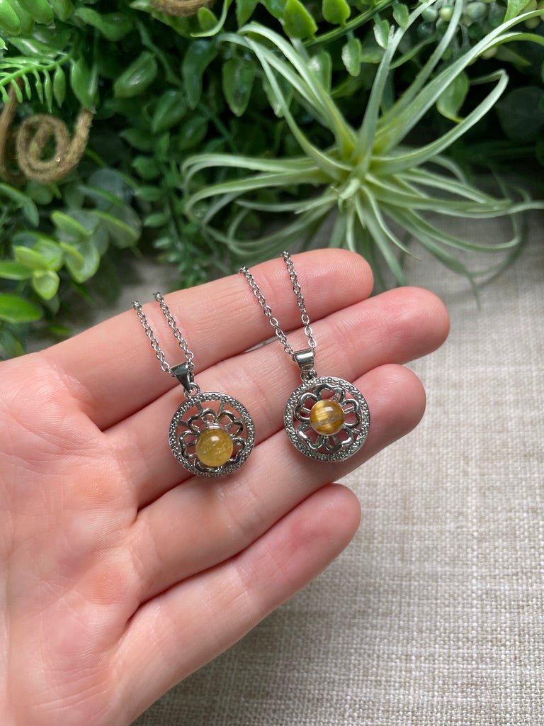 Gold Rutile Quartz Fidget Spinner Necklace by Copper Ashes