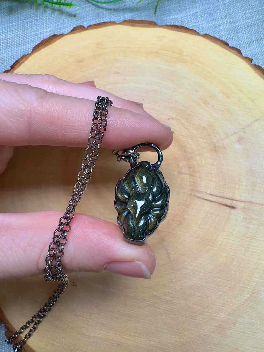 Gold Sheen Obsidian Nine Tailed Fox Necklace detail view by Copper Ashes