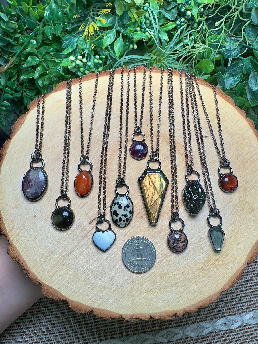 Gold Sheen Obsidian Nine Tailed Fox Necklace detail view by Copper Ashes
