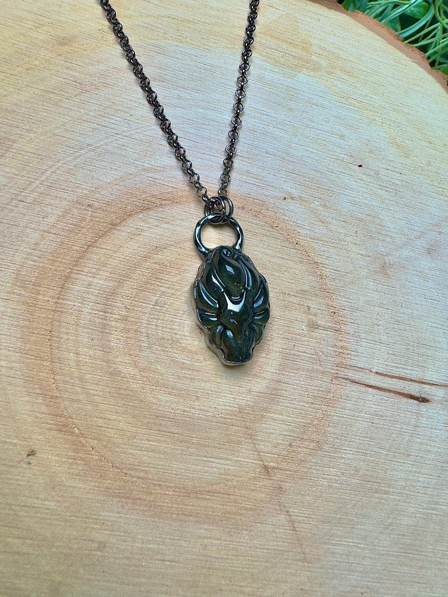Gold Sheen Obsidian Nine Tailed Fox Necklace detail view by Copper Ashes
