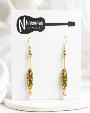 Gold Tone Guitar String Drop Earrings by N Harmony Jewelry, handmade jewelry detail photo 3