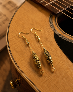 Gold Tone Guitar String Drop Earrings by N Harmony Jewelry, handmade jewelry detail photo 2
