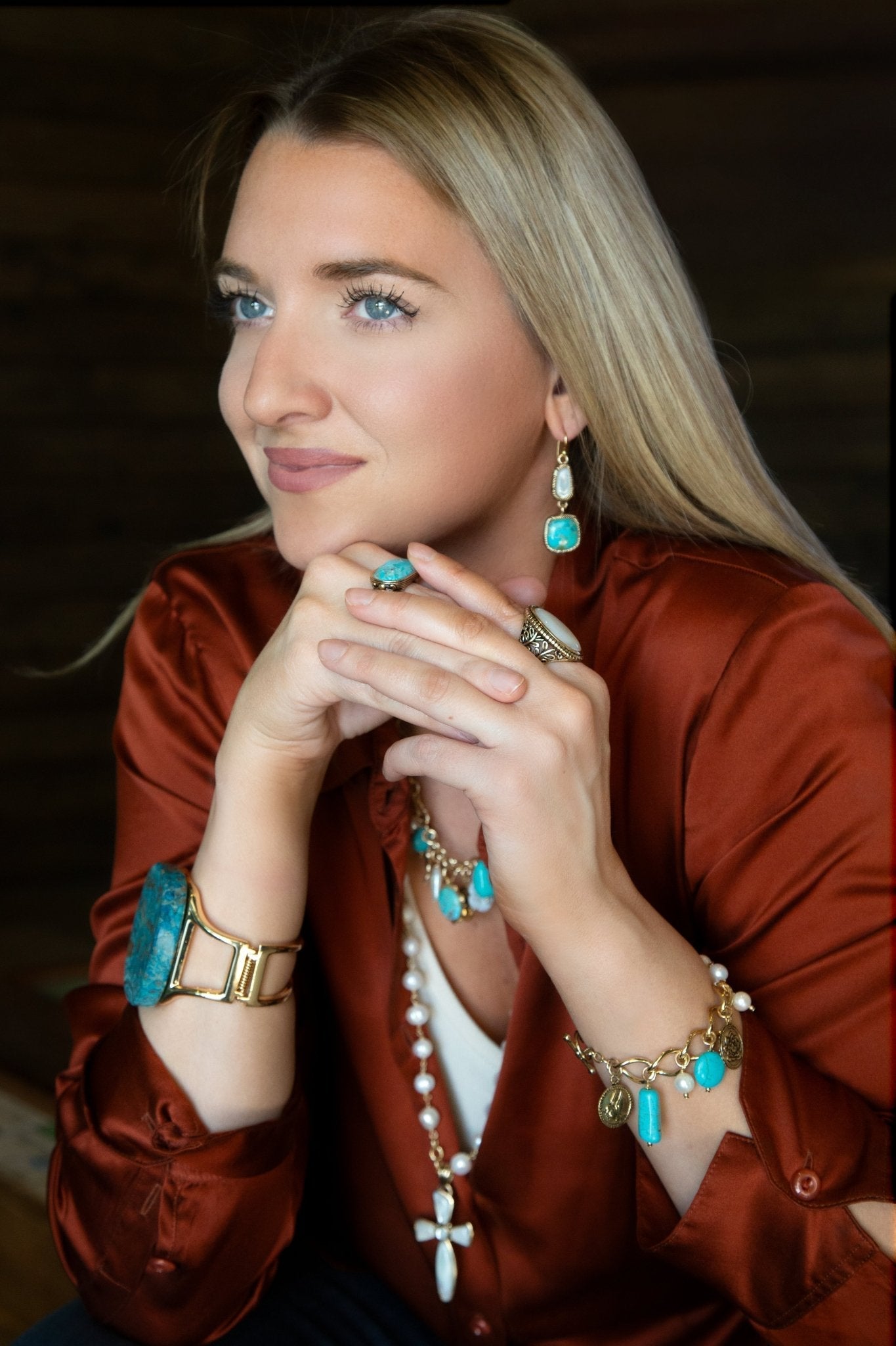 Las Cruces White Pearl Cross Pendant Necklace detail view by Barse Jewelry