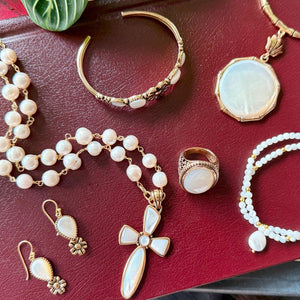 Las Cruces White Pearl Cross Pendant Necklace detail view by Barse Jewelry