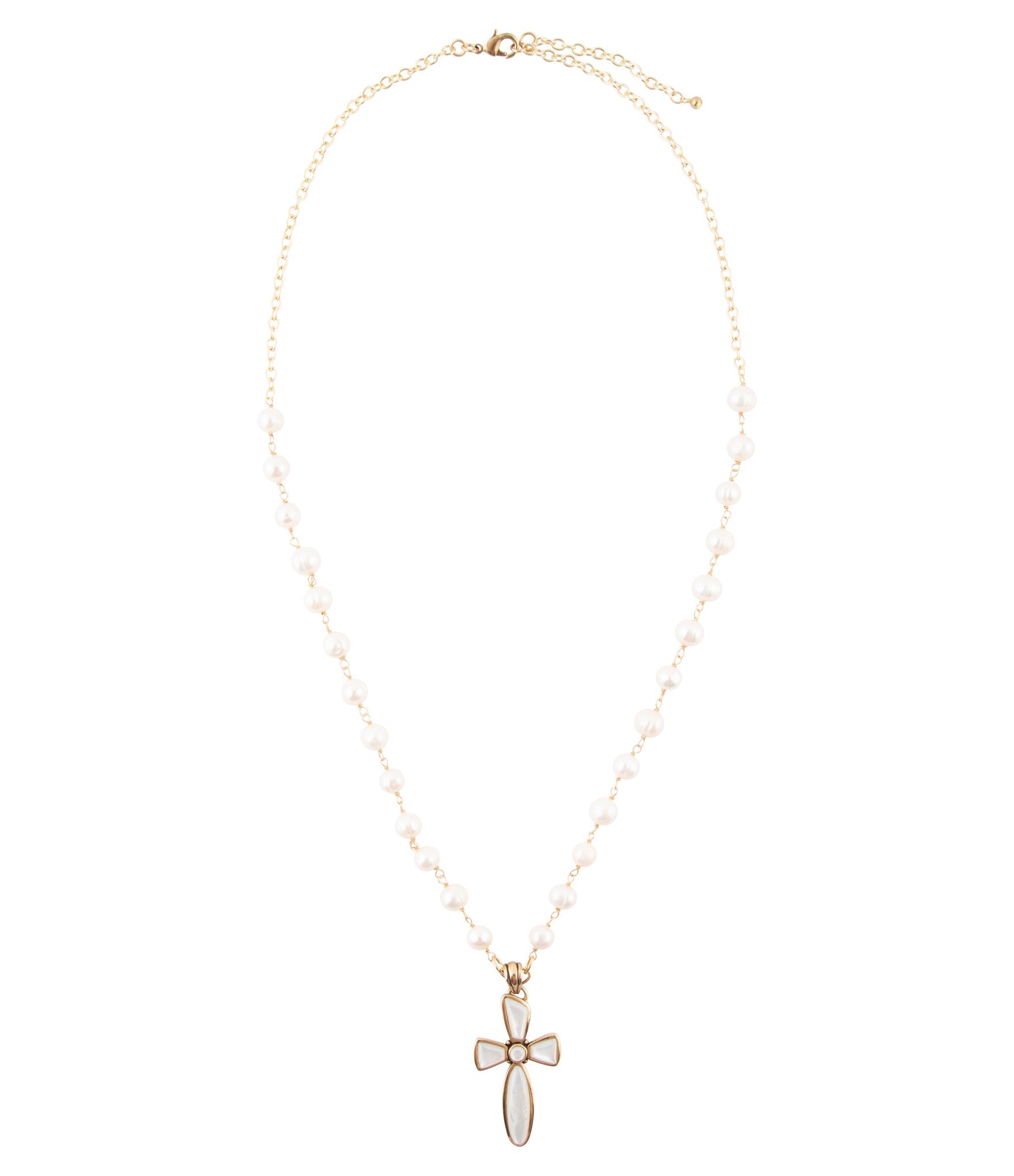 Las Cruces White Pearl Cross Pendant Necklace detail view by Barse Jewelry