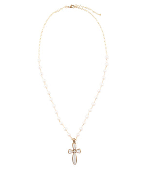 Las Cruces White Pearl Cross Pendant Necklace detail view by Barse Jewelry