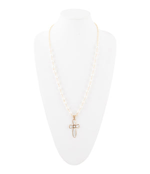 Las Cruces White Pearl Cross Pendant Necklace detail view by Barse Jewelry