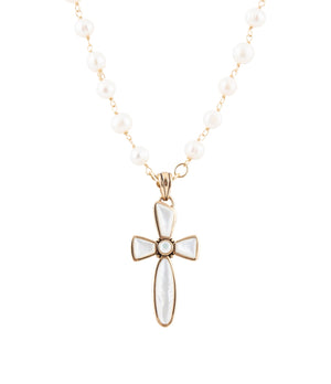 Las Cruces White Pearl Cross Pendant Necklace by Barse Jewelry