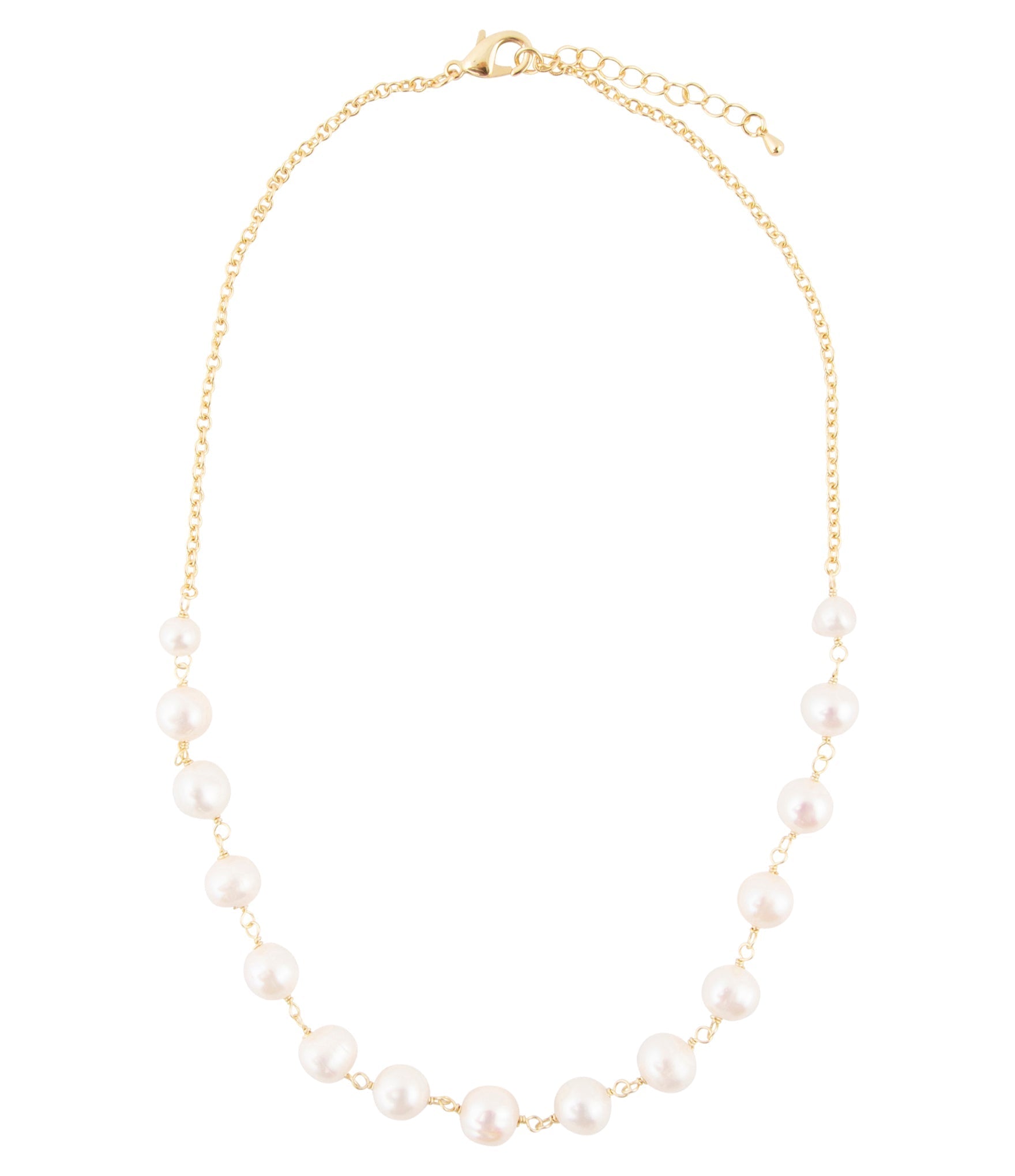 Golden Chain and White Pearl Necklaces detail view by Barse Jewelry