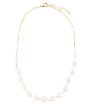 Golden Chain and White Pearl Necklaces detail view by Barse Jewelry