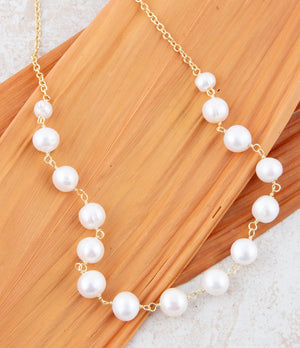 Golden Chain and White Pearl Necklaces detail view by Barse Jewelry