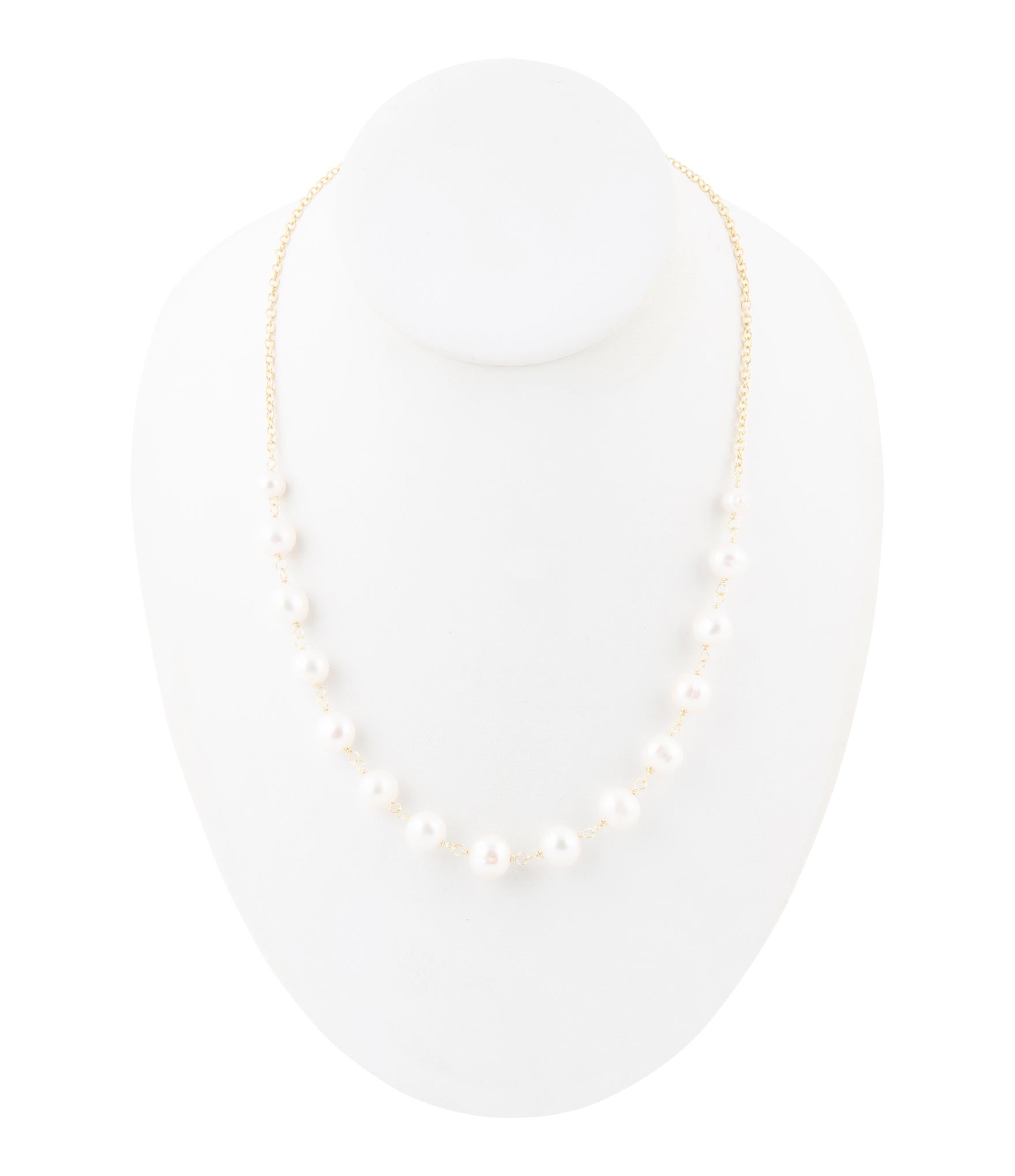 Golden Chain and White Pearl Necklaces detail view by Barse Jewelry