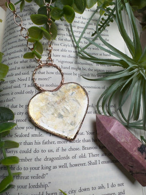Golden Mica Heart Necklace detail view by Copper Ashes