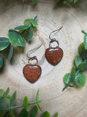 Goldstone Heart Earrings by Copper Ashes