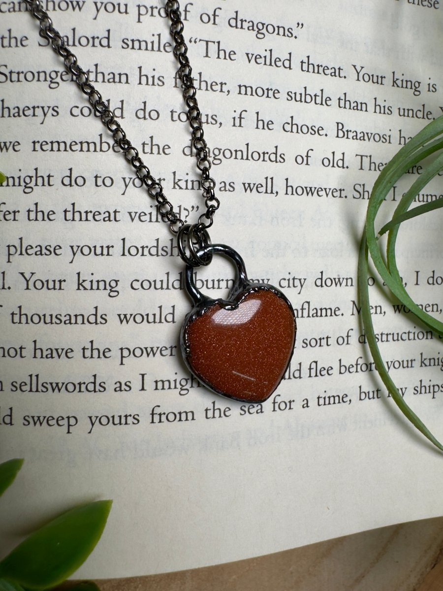 Goldstone Heart Necklace detail view by Copper Ashes