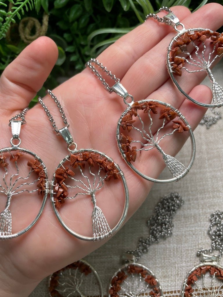 Goldstone Tree of Life Necklace detail view by Copper Ashes