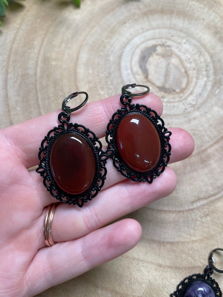 Gothic Style Crystal Earrings detail view by Copper Ashes