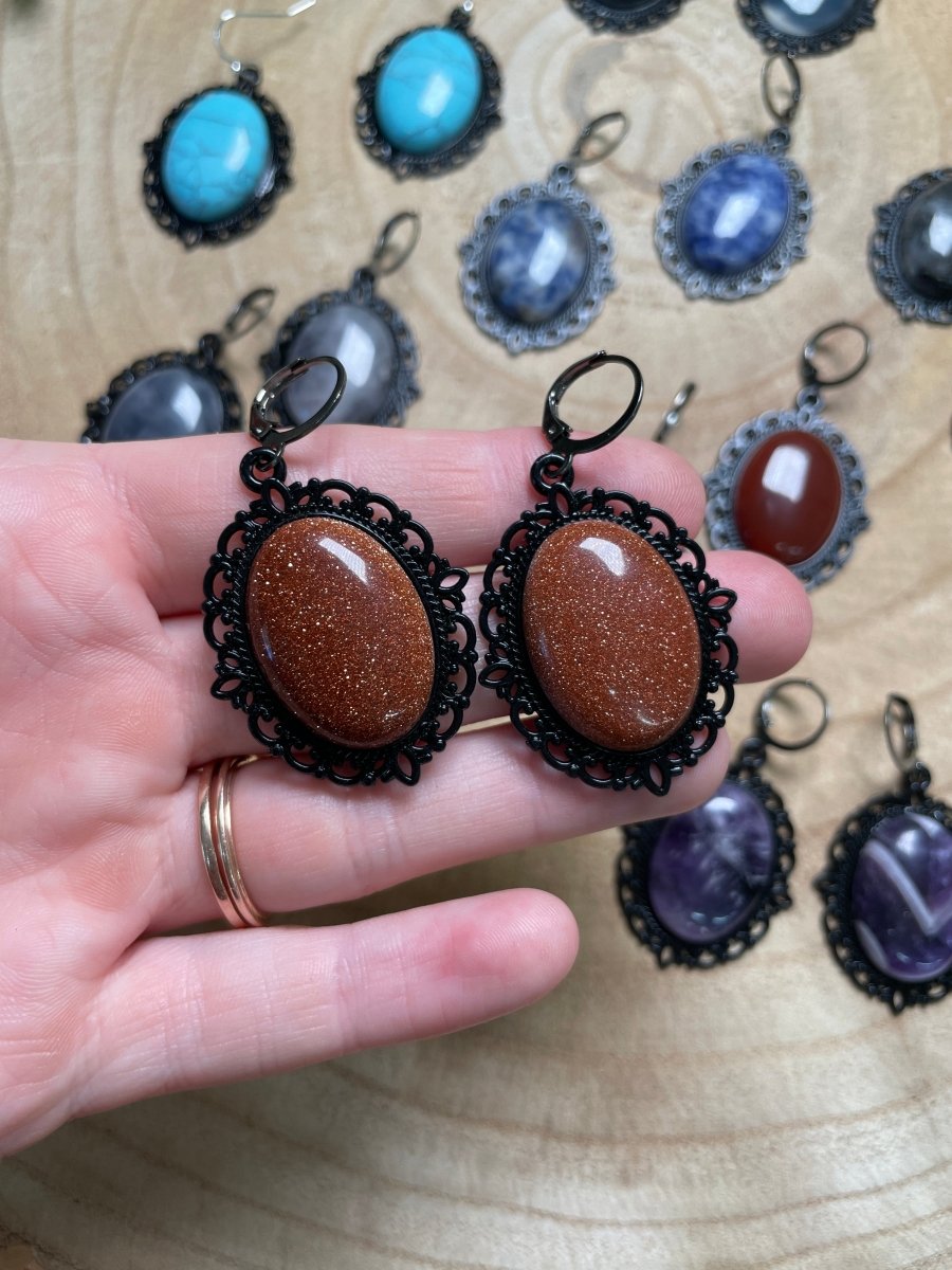 Gothic Style Crystal Earrings detail view by Copper Ashes