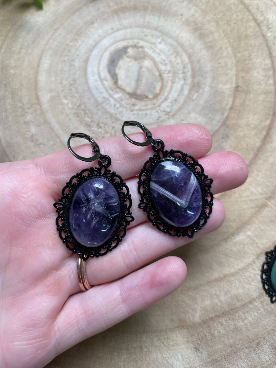 Gothic Style Crystal Earrings detail view by Copper Ashes