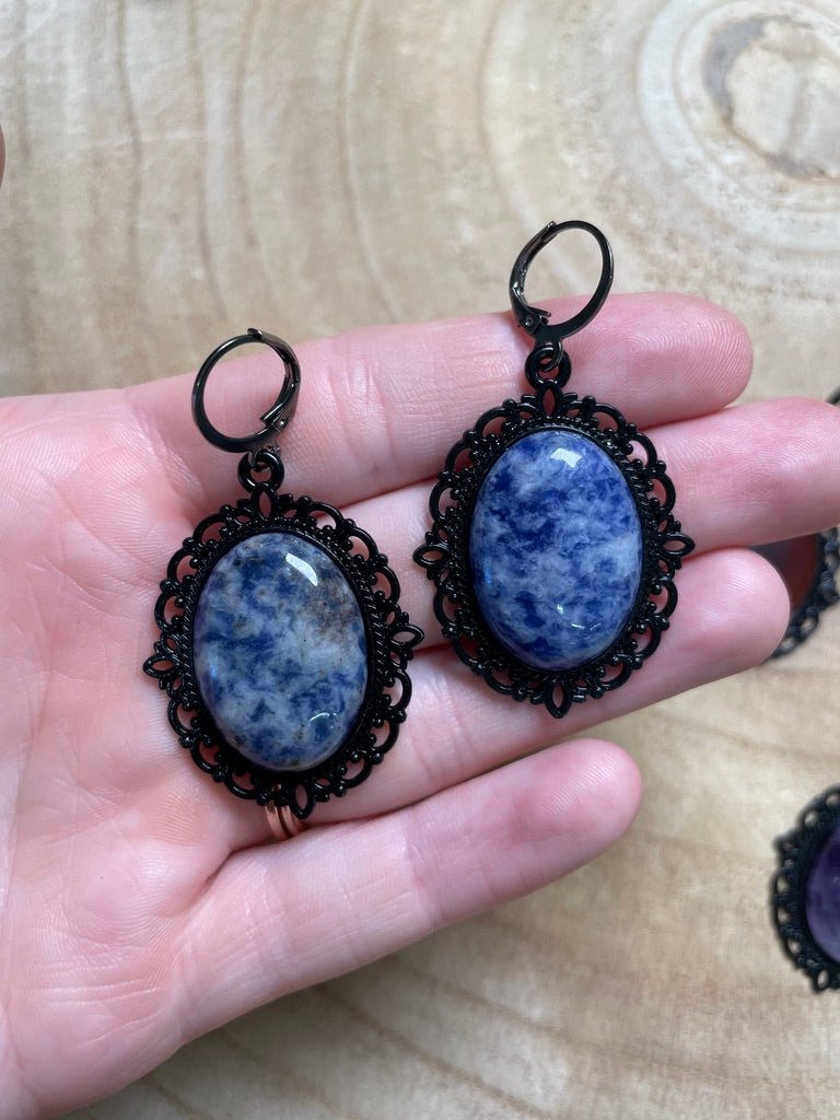 Gothic Style Crystal Earrings detail view by Copper Ashes