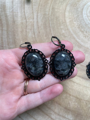 Gothic Style Crystal Earrings detail view by Copper Ashes