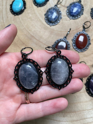 Gothic Style Crystal Earrings detail view by Copper Ashes