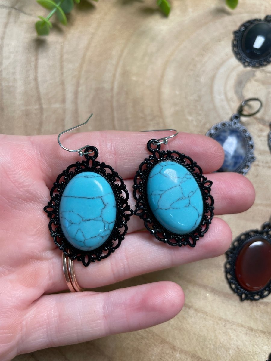 Gothic Style Crystal Earrings detail view by Copper Ashes