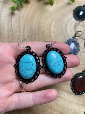 Gothic Style Crystal Earrings detail view by Copper Ashes