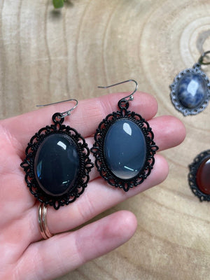 Gothic Style Crystal Earrings detail view by Copper Ashes