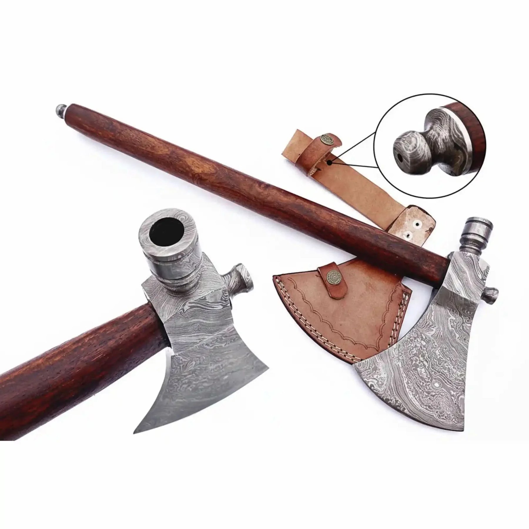 Late-Era Viking Skeggøx Utility Axe with Pattern-Welded Damascus Blade and Smoked Hardwood Handle by JW SteelCrafts, Southern handmade gift main product photo