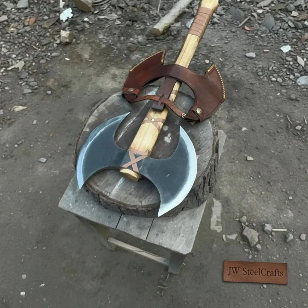 Handcrafted Double-Head Decorative Axe with Wooden Handle – JW SteelCrafts by JW SteelCrafts, Southern home decor detail photo 4