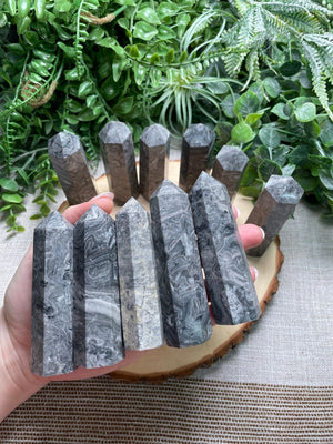 Gray Lace Agate Tower by Copper Ashes