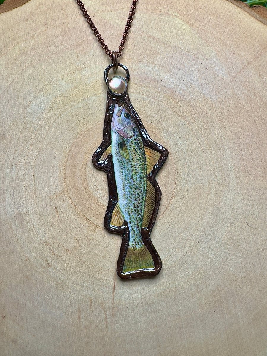 Gray Trout and Shell Necklace by Copper Ashes