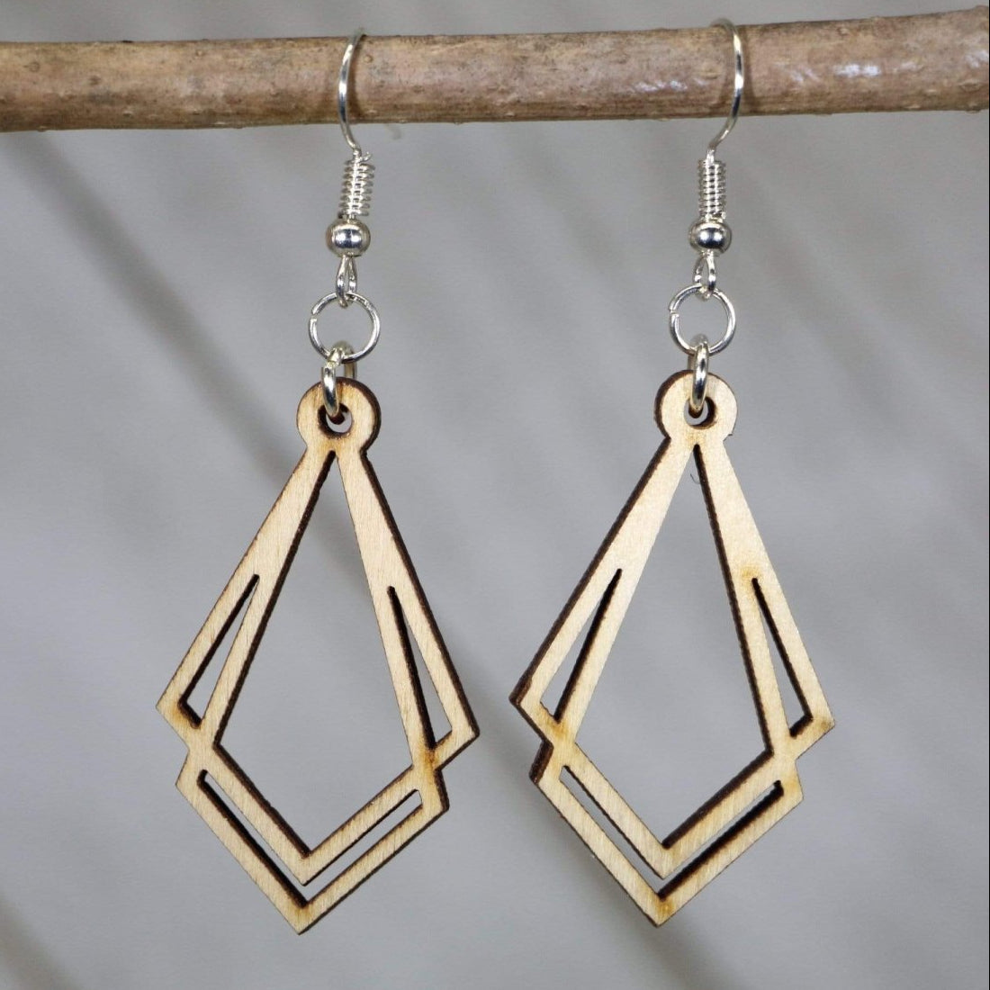Art Deco Geometric Frame Wooden Dangle Earrings | Gatsby Jewelry