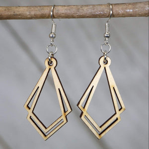Art Deco Geometric Frame Wooden Dangle Earrings | Gatsby Jewelry